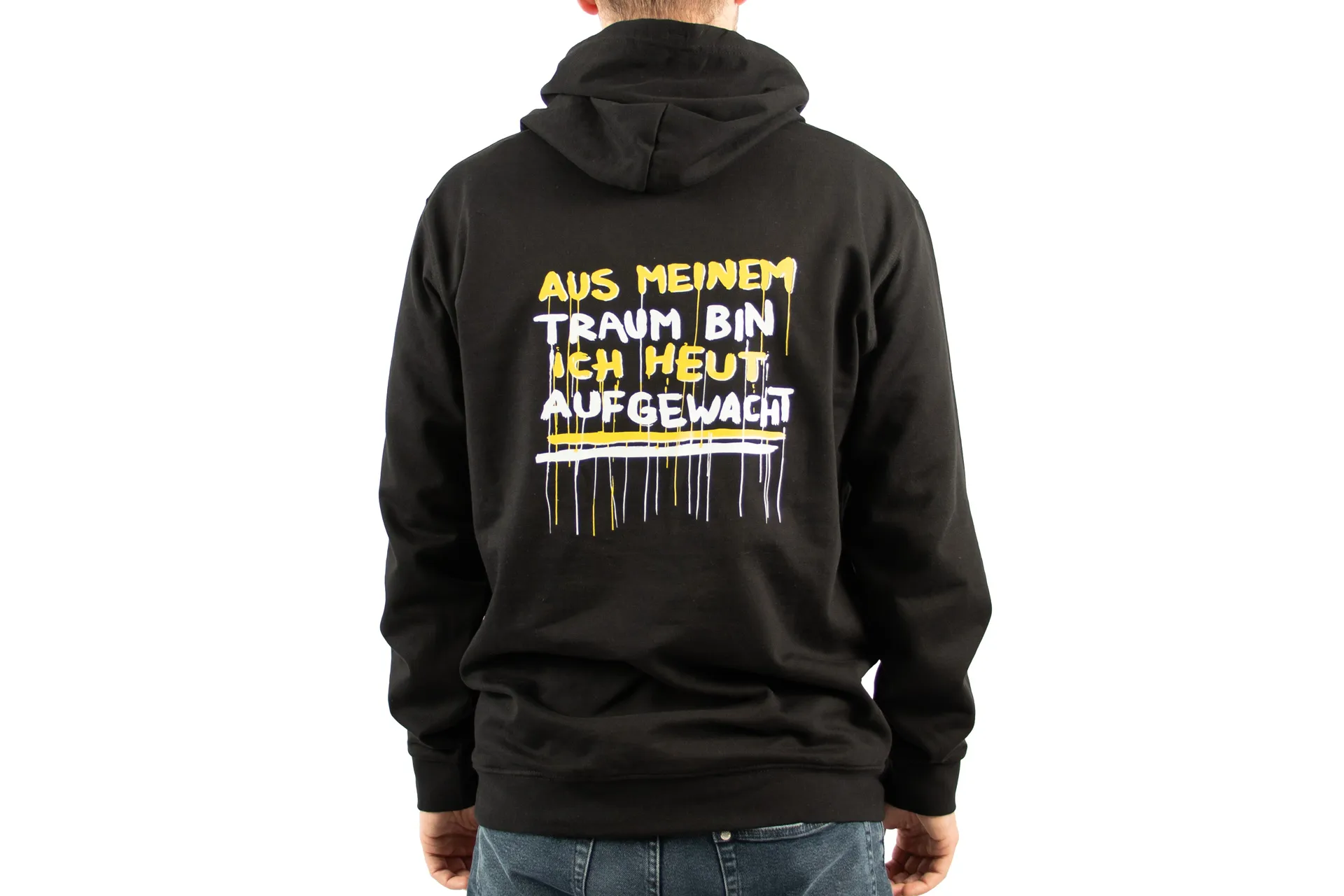 Unisex-Hoodie mit dem Aufstiegslied „Aus meinem Traum bin ich heut aufgewacht…“ künstlerisch dargestellt – hochwertiger Baumwoll-Polyester-Mix, erhältlich in verschiedenen Größen.