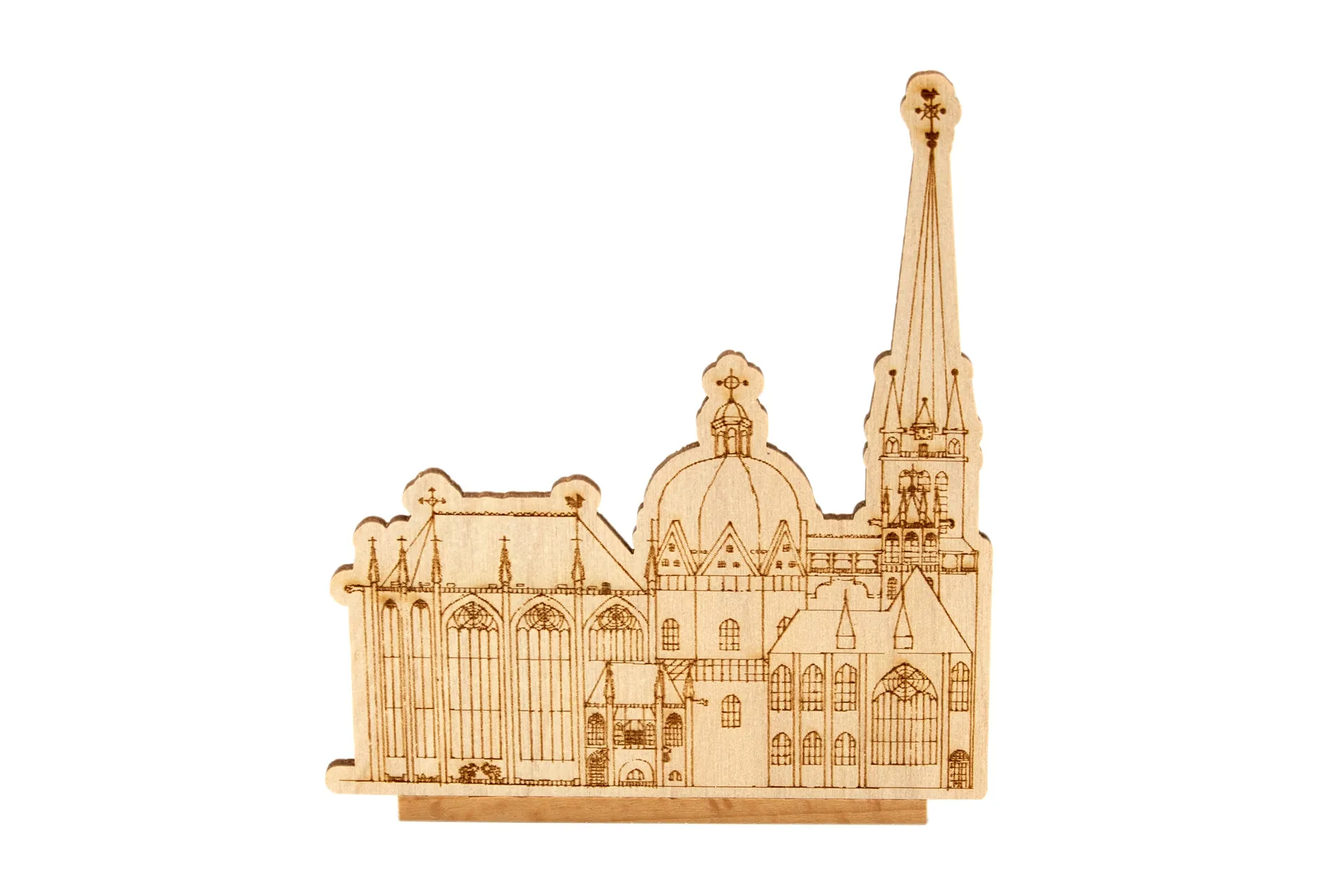 Dekorativer Holzaufsteller in Form des Aachener Doms, fein graviert und gesägt Dekorativer Holzaufsteller in Form des Aachener Doms, fein graviert und gesägt