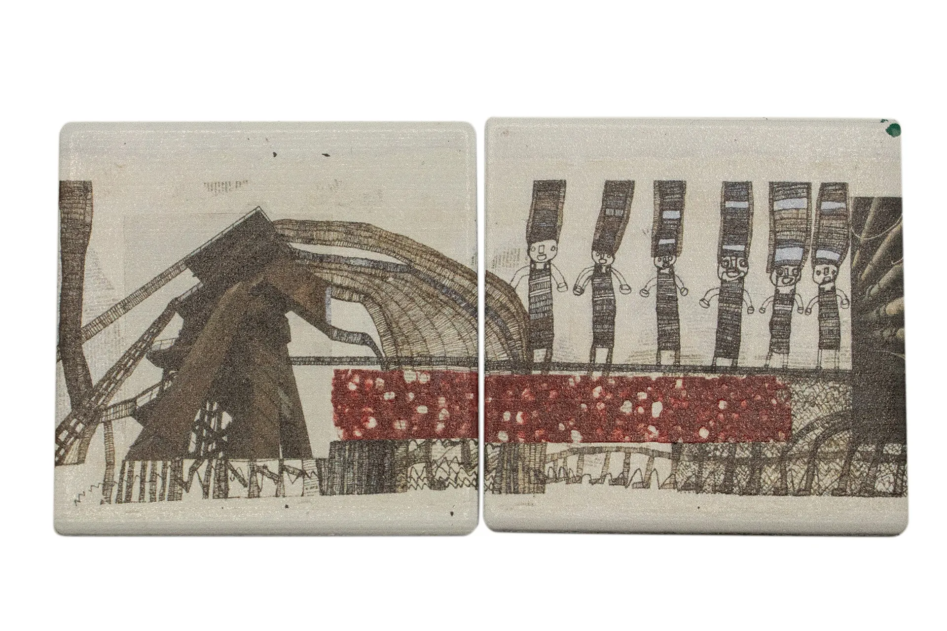 Zwei quadratische Magnete mit farbenfrohem, abstraktem Motiv, ideal zur Befestigung von Notizen oder Fotos am Kühlschrank