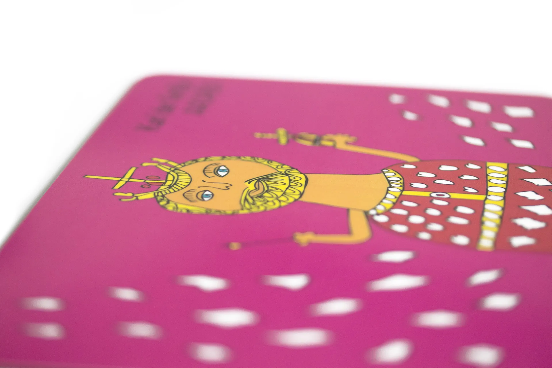 Glänzendes Frühstücksbrett in pink und Karl‑der‑Große-Motiv auf Melamin‑Schichtstoffplatte