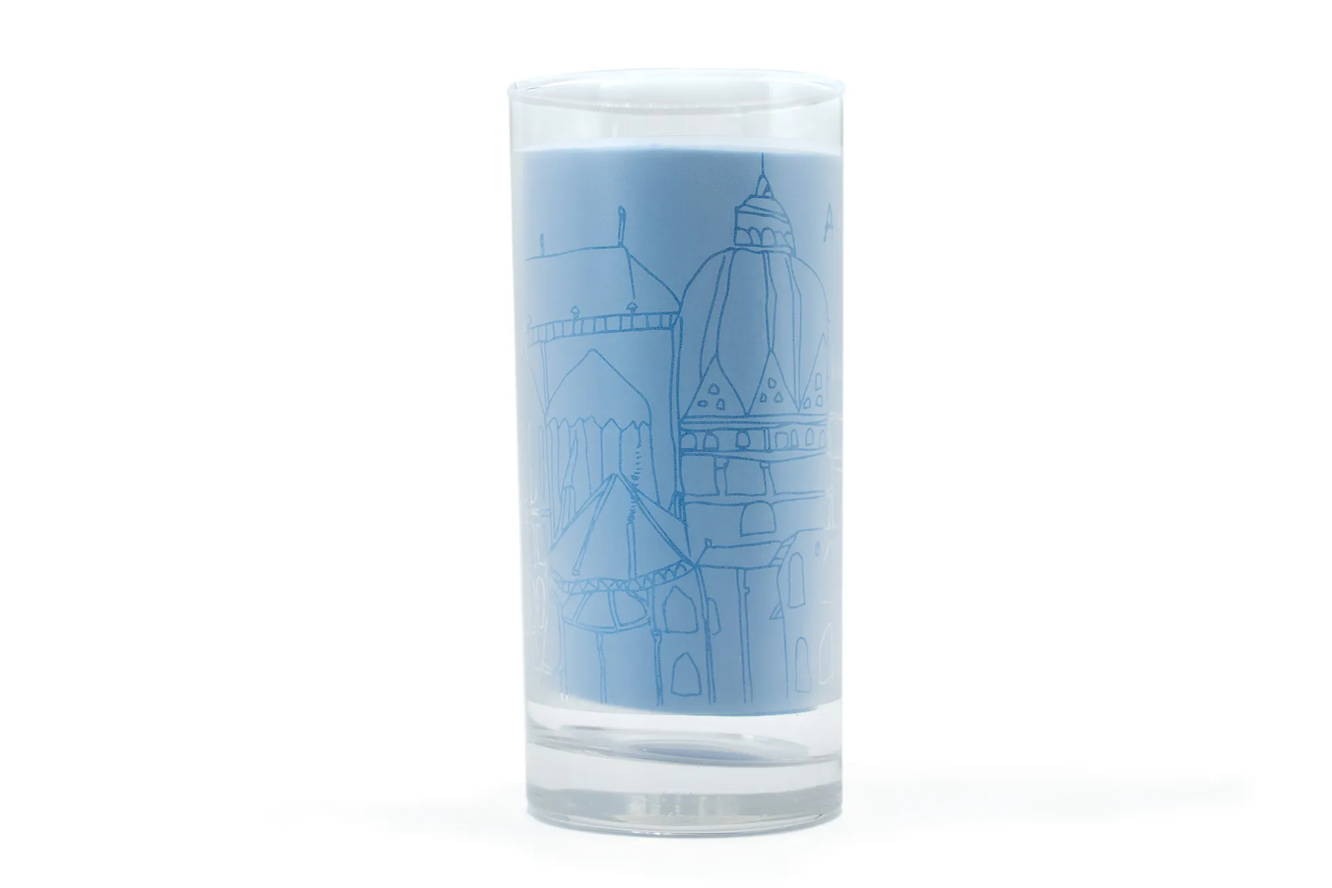 Klares Trinkglas mit weiß mattem bedrucktem Aachener Dom Motiv, 0,21 l