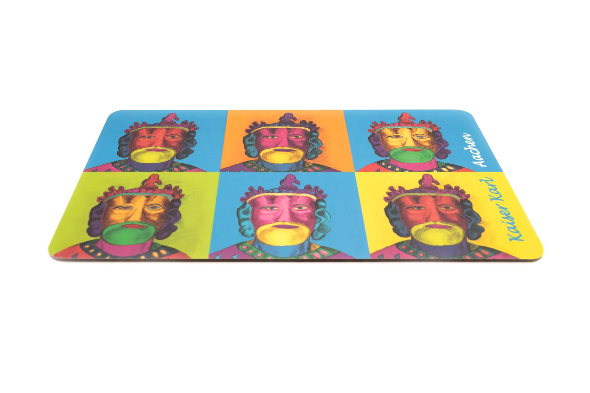 Glänzendes Frühstücksbrett  in bunt und Karl‑der‑Große-Motiv auf Melamin‑Schichtstoffplatte Glänzendes Frühstücksbrett  in bunt und Karl‑der‑Große-Motiv auf Melamin‑Schichtstoffplatte