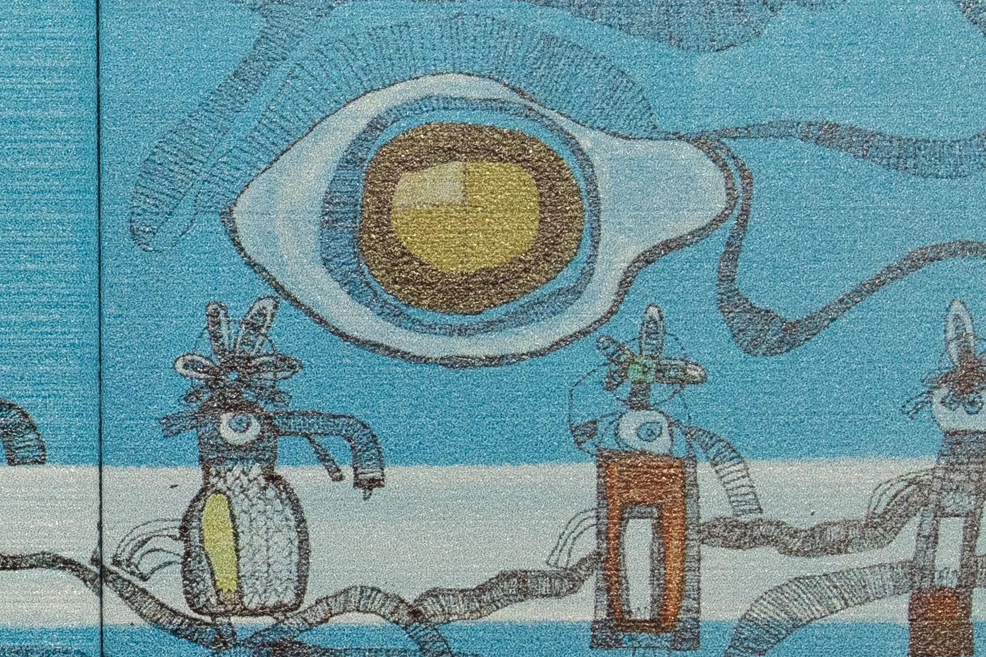 Drei quadratische Magnete mit blau/bunten Farben und abstraktem Motiv, ideal zur Befestigung von Notizen oder Fotos am Kühlschrank
