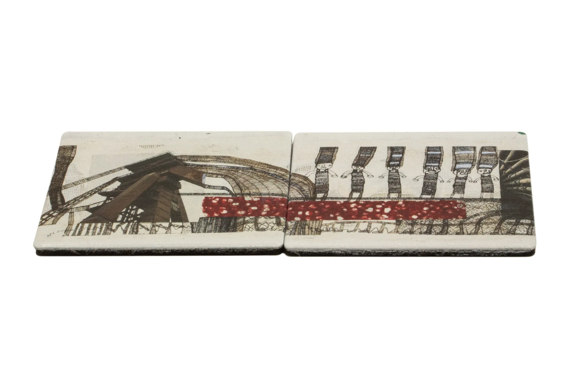 Zwei quadratische Magnete mit farbenfrohem, abstraktem Motiv, ideal zur Befestigung von Notizen oder Fotos am Kühlschrank