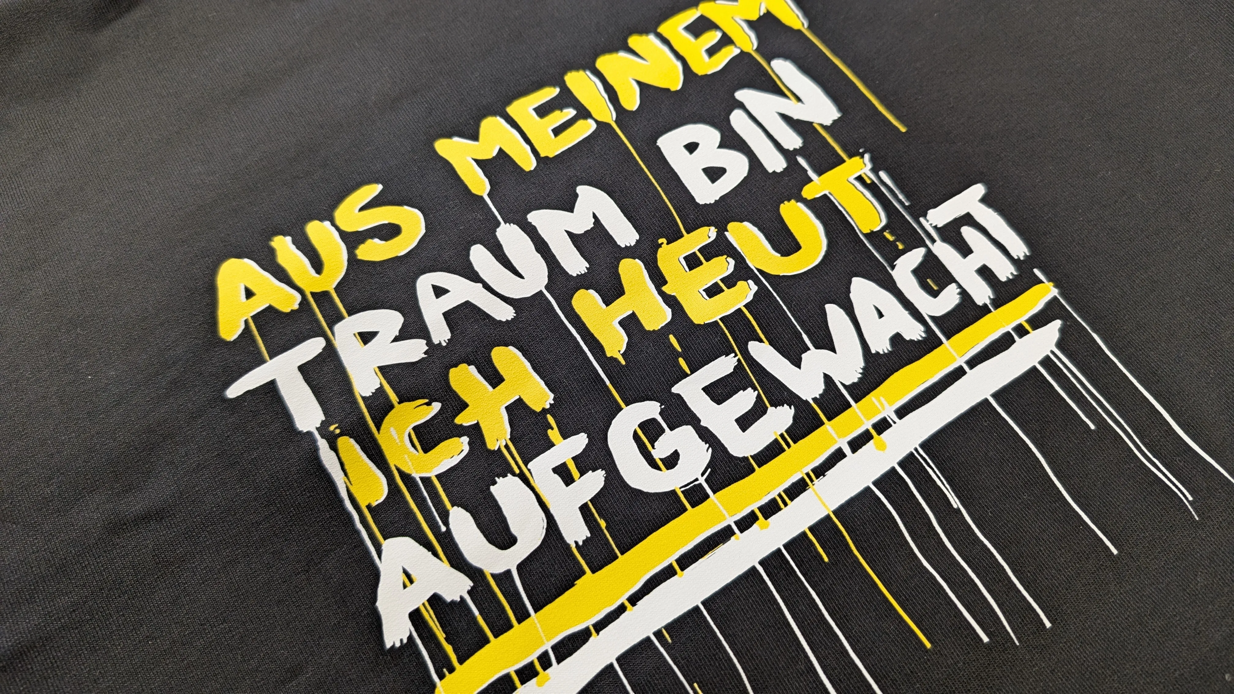 Unisex-Hoodie mit dem Aufstiegslied „Aus meinem Traum bin ich heut aufgewacht…“ künstlerisch dargestellt – hochwertiger Baumwoll-Polyester-Mix, erhältlich in verschiedenen Größen.
