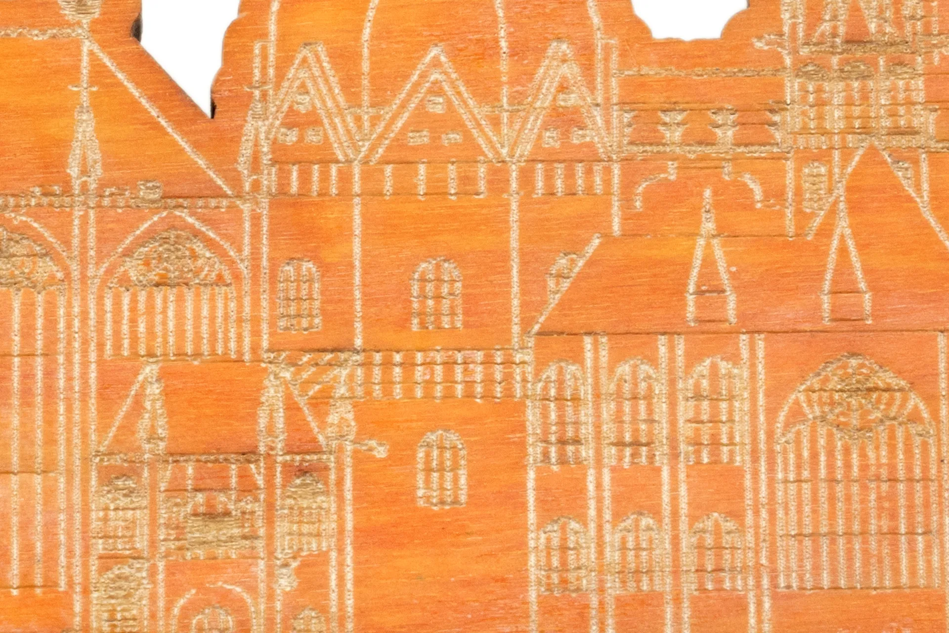 Holzmagnet in Form des Aachener Doms, gesägt und farbig lackiert, aus einem stabilen, aber leichten Holz gefertigt, in Farbe orange