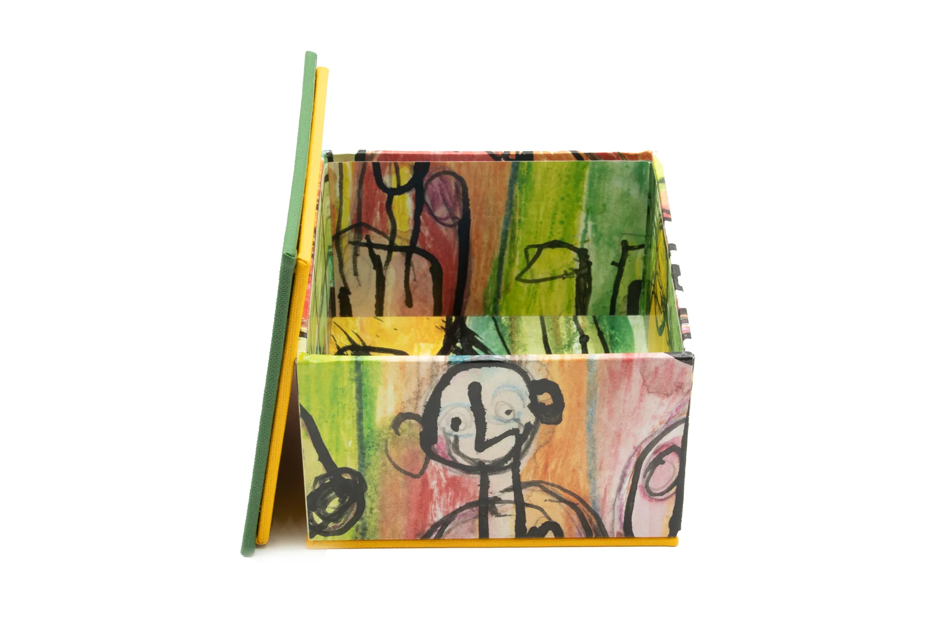 Quadratische Schmuckdose mit handgemaltem Motiv von Menschen in warmen Grün/Gelb/Rottönen, erhältlich in drei Größen Quadratische Schmuckdose mit handgemaltem Motiv von Menschen in warmen Grün/Gelb/Rottönen, erhältlich in drei Größen