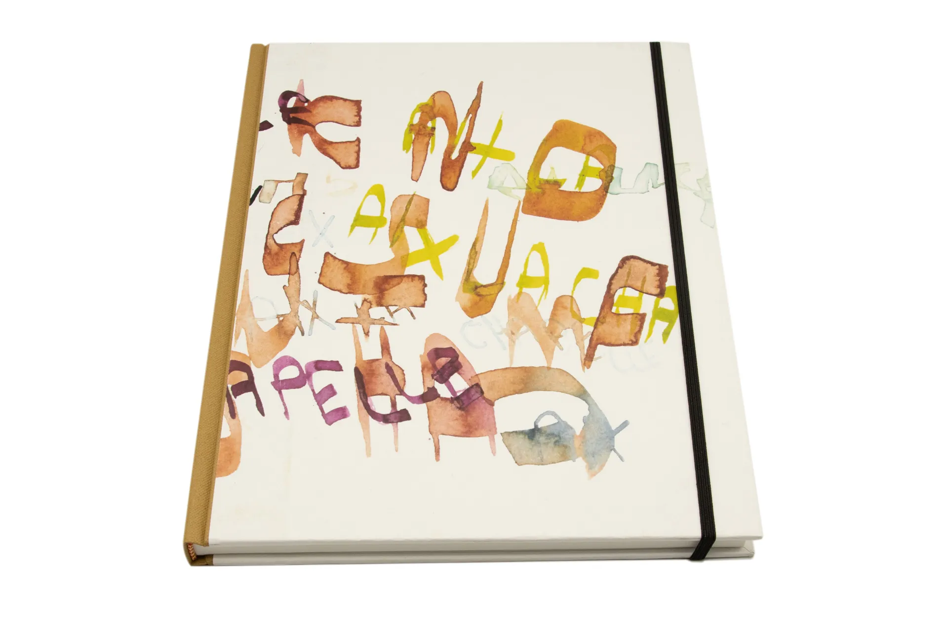 Hardcover-Notizbuch mit kalligrafischem Motiv auf Einband, stabile Fadenheftung und Fixiergummi, in einer mittelgroßen Ausführung mit blanko  Papier