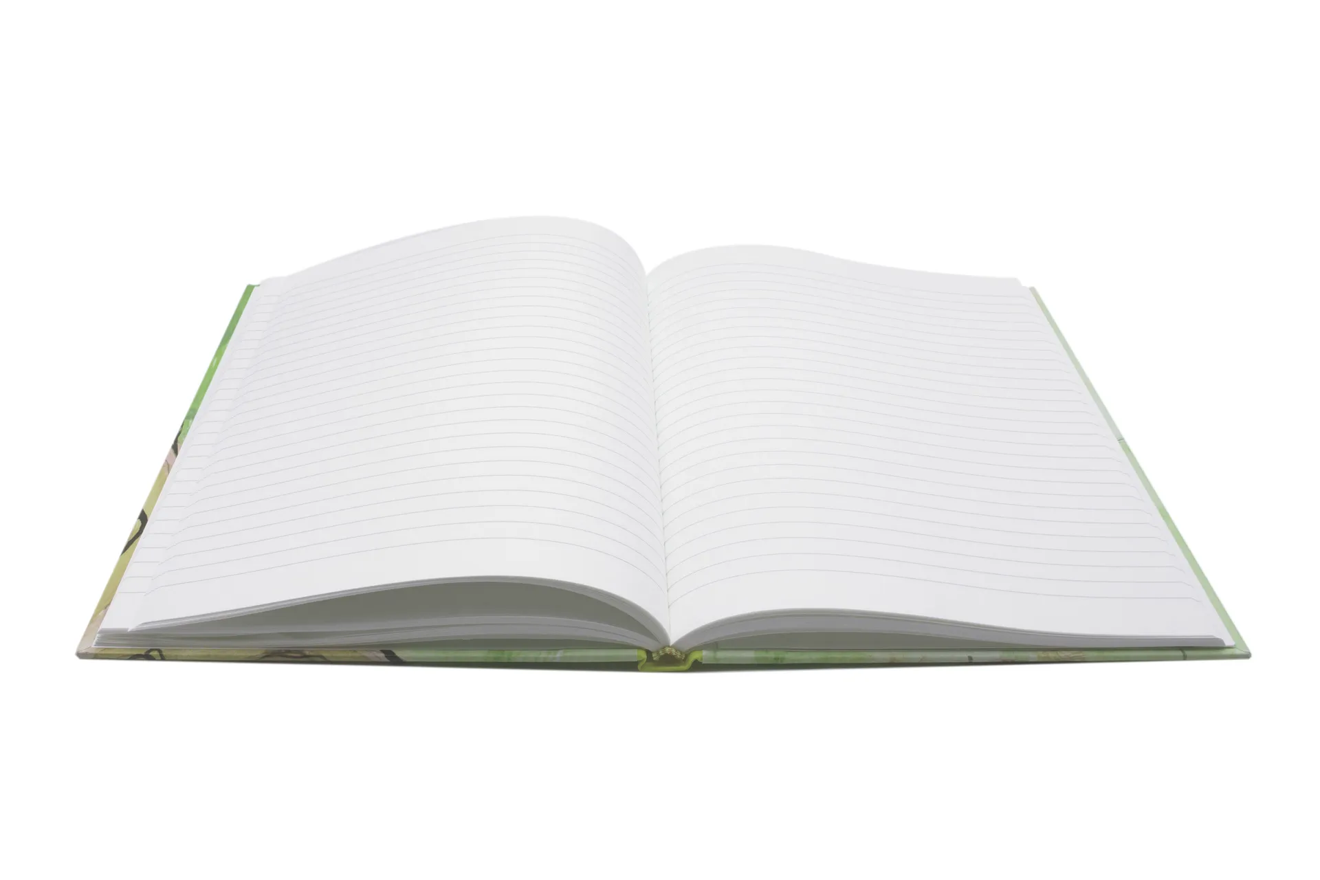 Hardcover-Notizbuch mit kalligrafischem Motiv auf Einband, stabile Fadenheftung und Fixiergummi, in einer mittelgroßen Ausführung mit liniertem  Papier